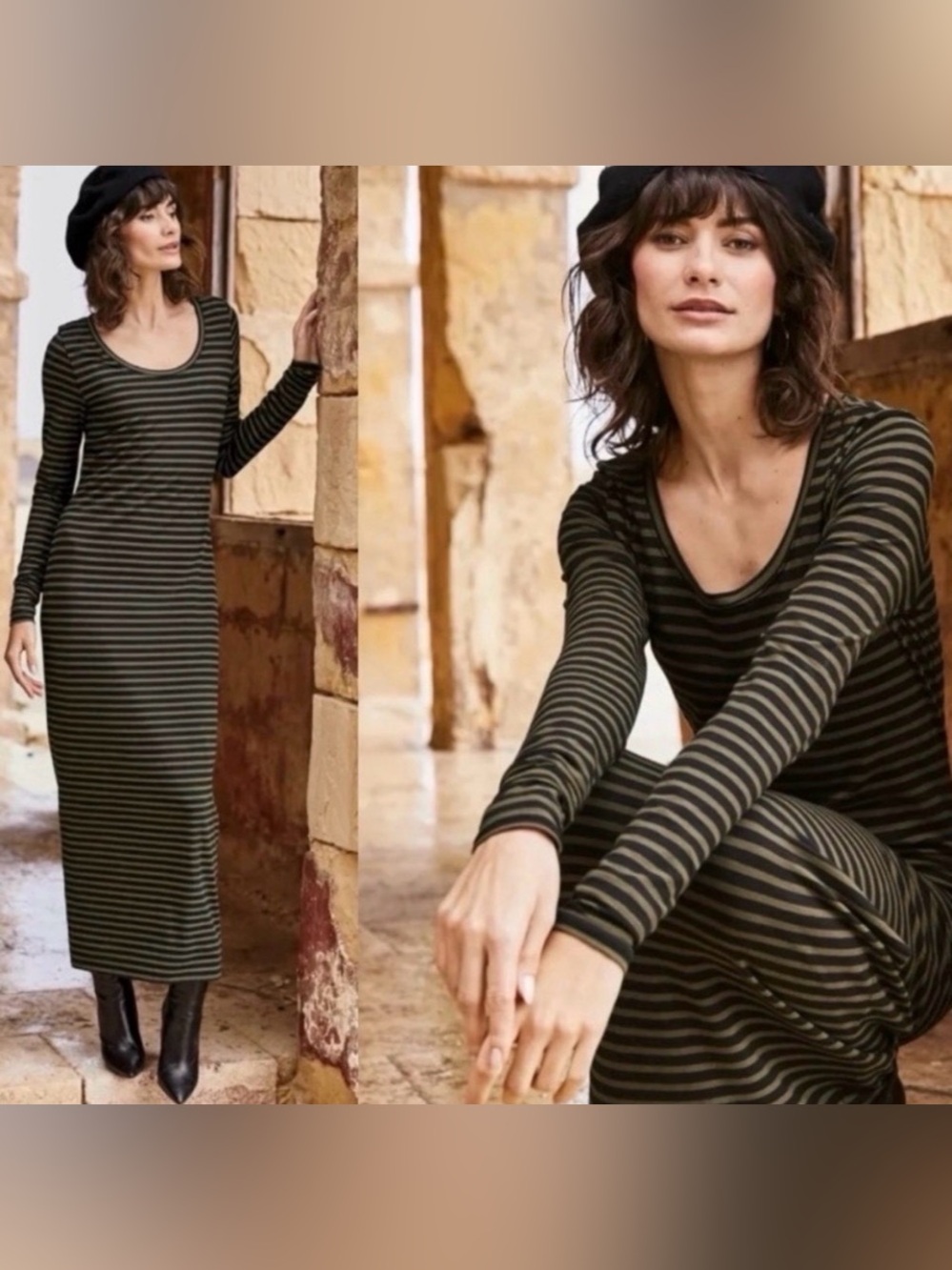 •PERUVIAN CONNECTION• Andover Striped Long Sleeve Maxi Dress Cotton Blend Smal